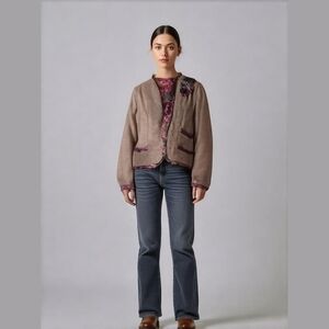 RENÉ DERHY Brown Wool Open Front Art-to-Wear Cropped Blazer Size Medium